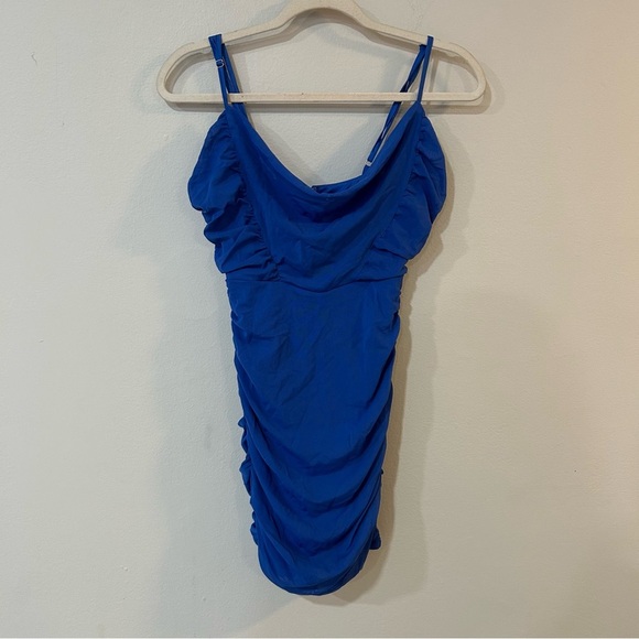 NWT Hello Molly Late Night Music Mini Dress Blue Ruched Sleeveless Size 4 - Picture 3 of 7
